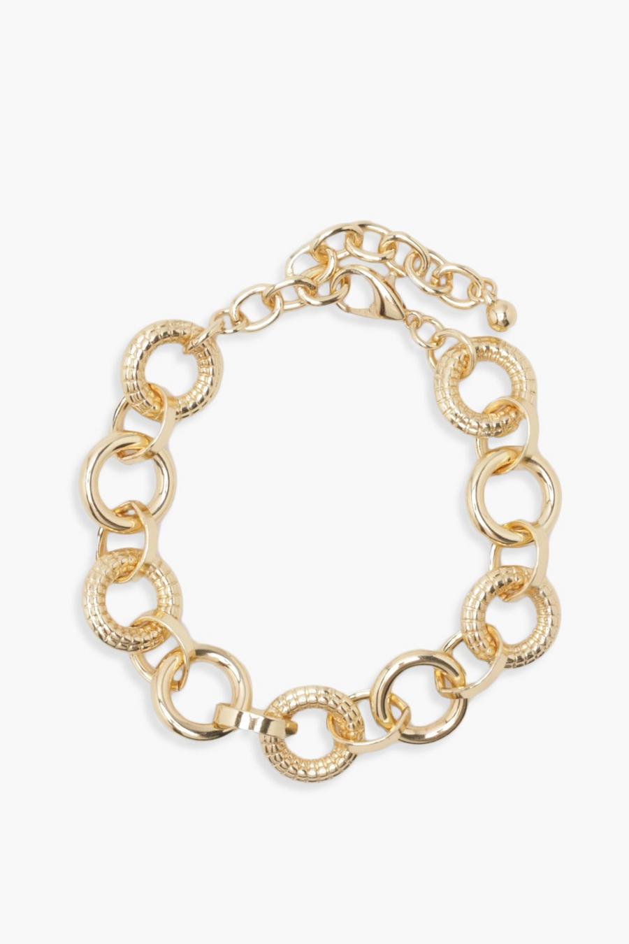 Gold metallic Chunky Textured Circle Link Bracelet 