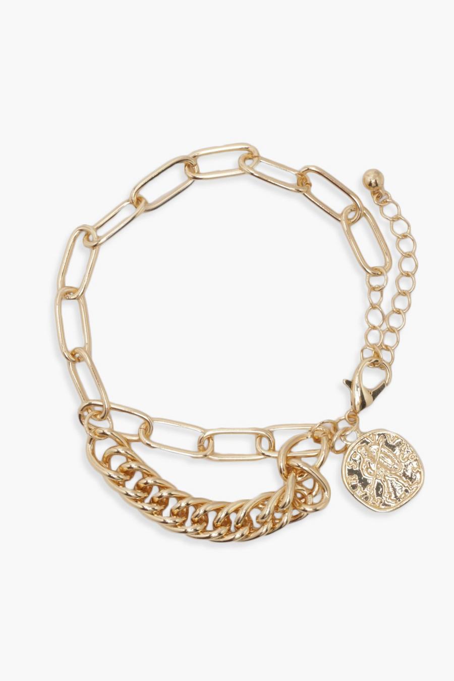 Gold metallizzato Chunky Chain Link Coin Bracelet 