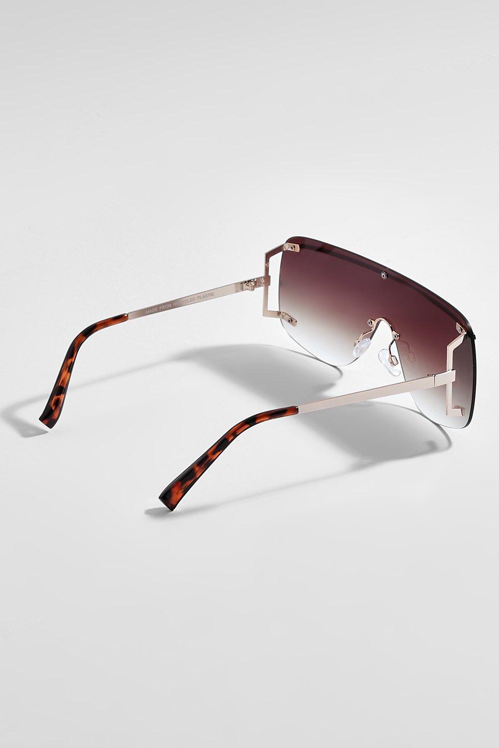 Brown Rimless Square Visor Sunglasses