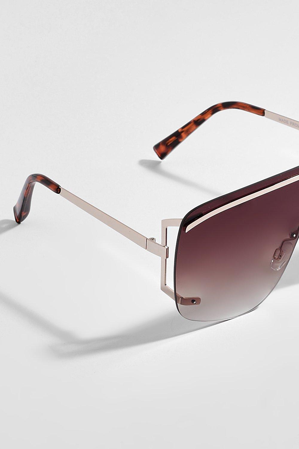 Brown Rimless Square Visor Sunglasses