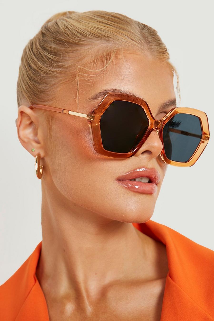 Peach Hexagon Oversized Sunglasses image number 1