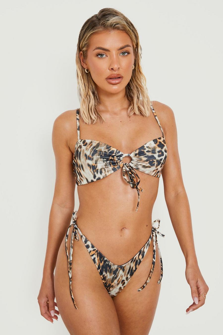 Leopard Tie Front Bikini Top