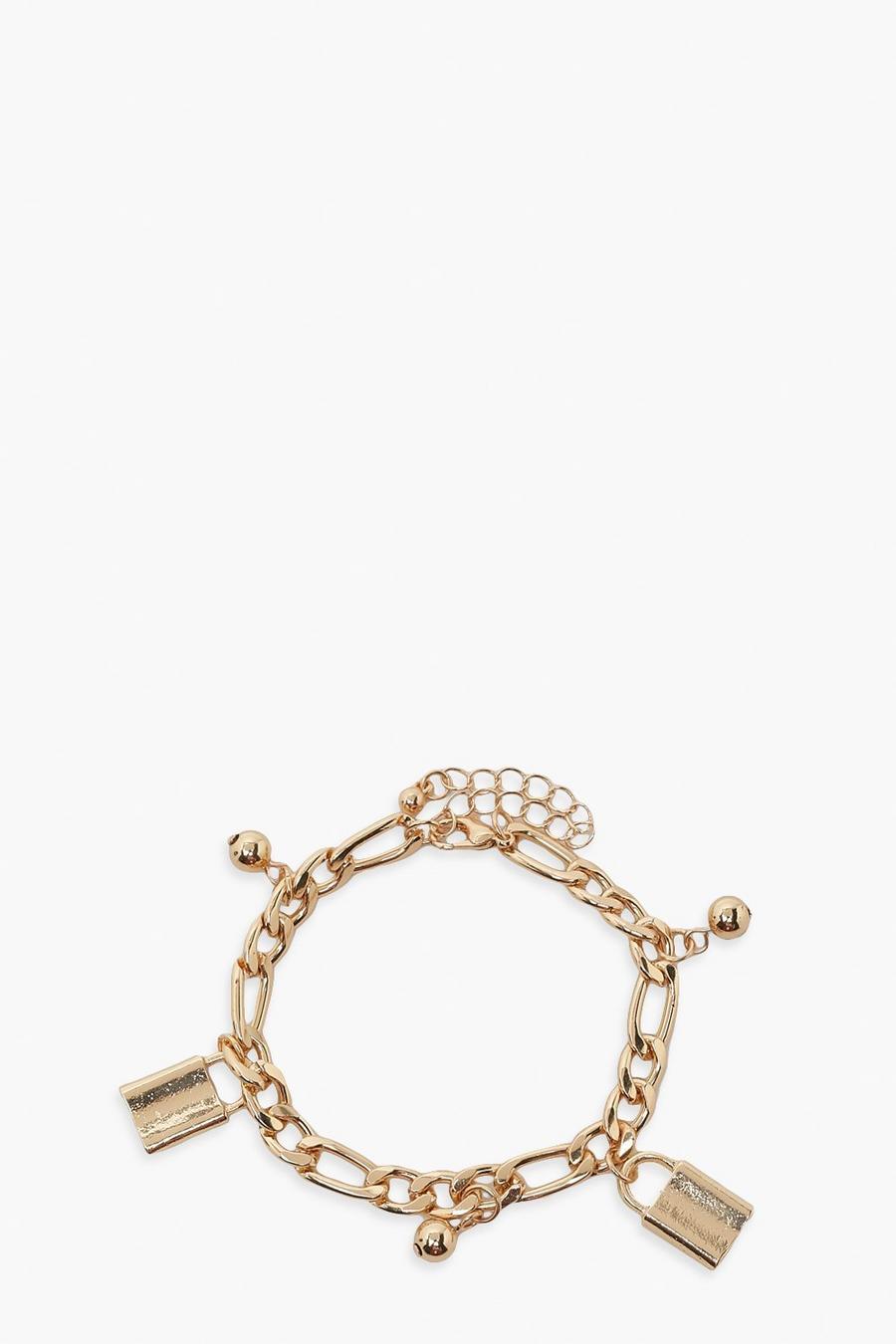 Gold Padlock Chain Link Ball Bracelet 