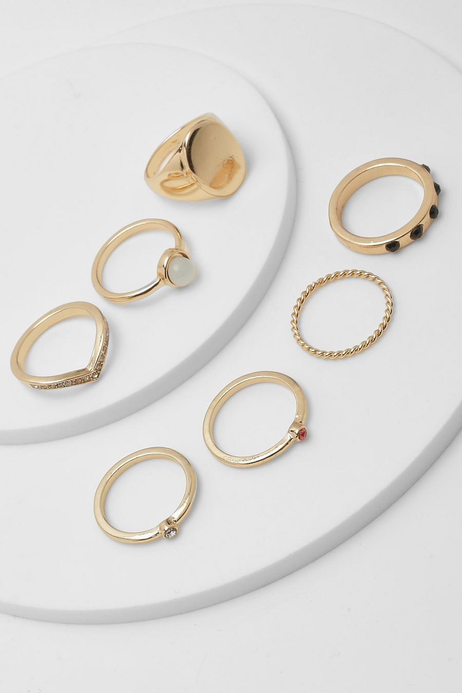 Gold Assorted Multi 7 Pack Ring Set 