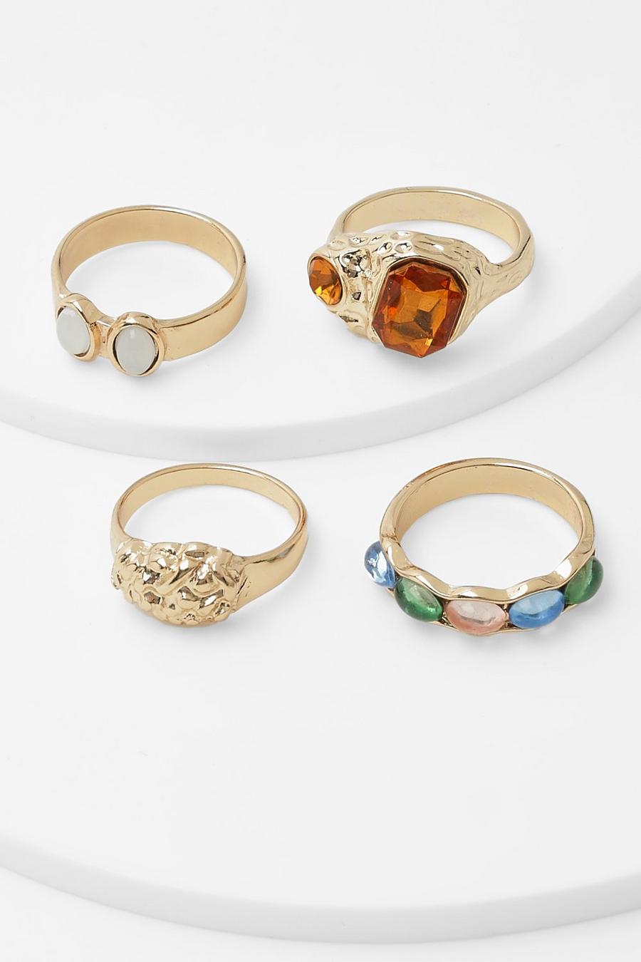 Gold Assorted Multi  4 Pack Ring Set 