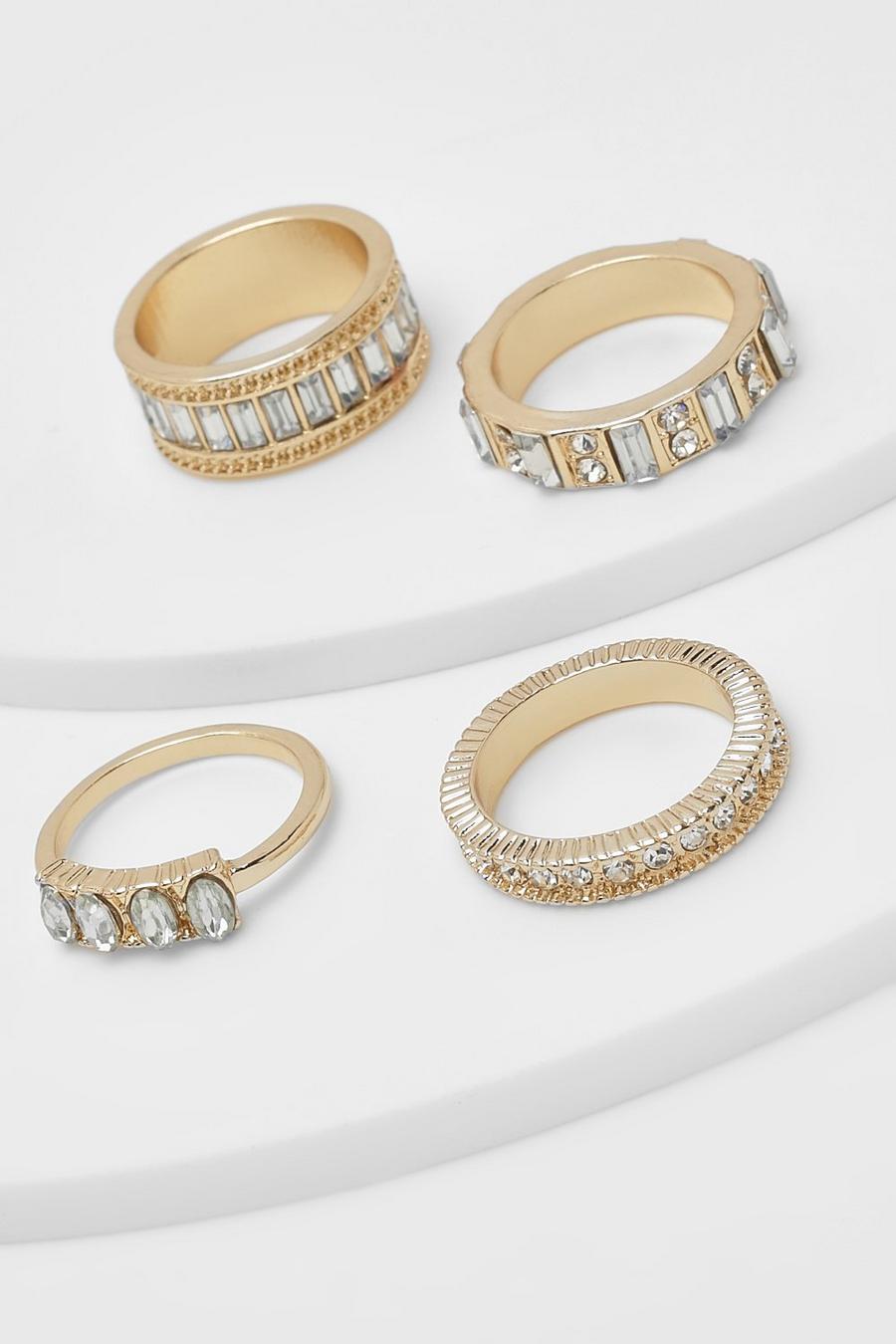 Gold Assorted Diamante Pack Ring Set image number 1