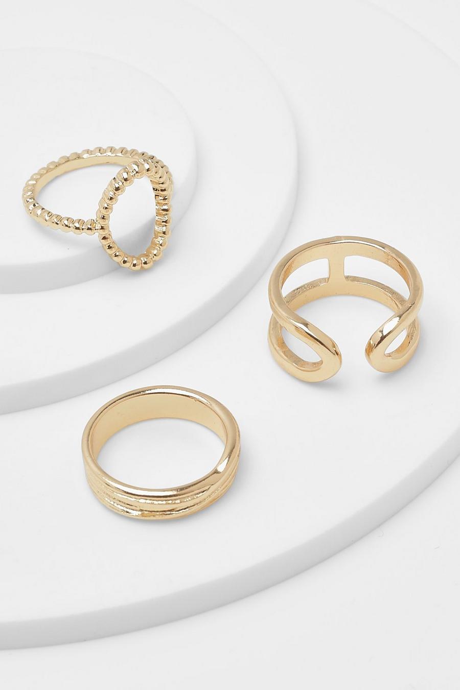 Gold Assorted Multi Shape 3 Pack Ring Set 