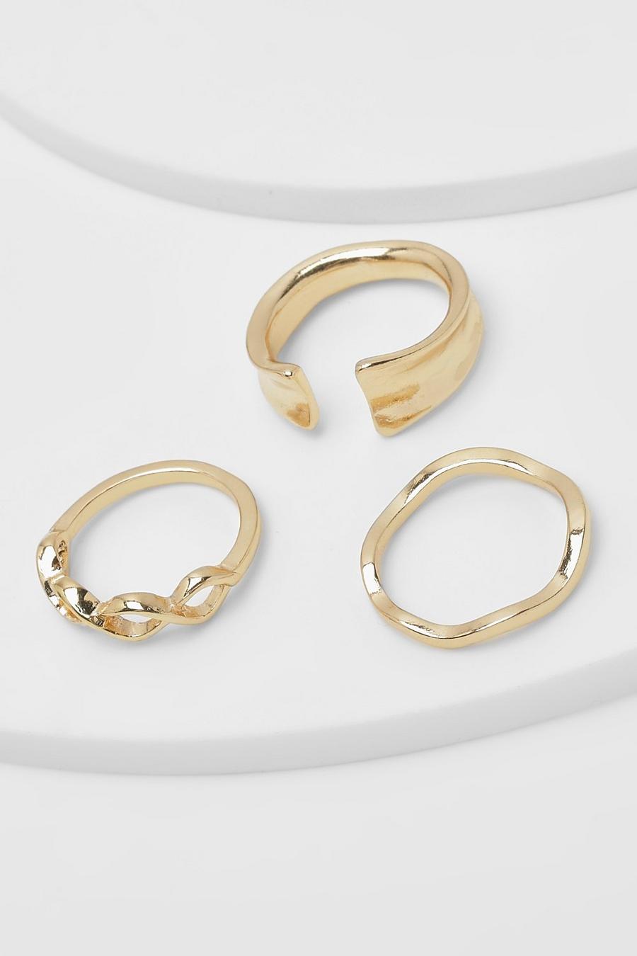 Gold Triple Assorted 3 Pack Ring Set