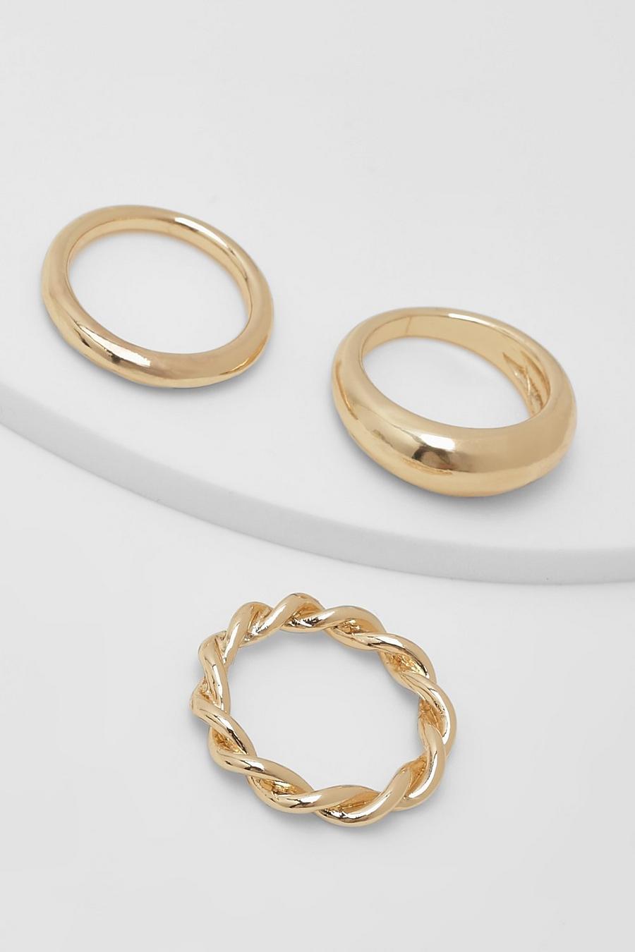 3er-Pack goldene Ringe mit Twist, Gold metallic