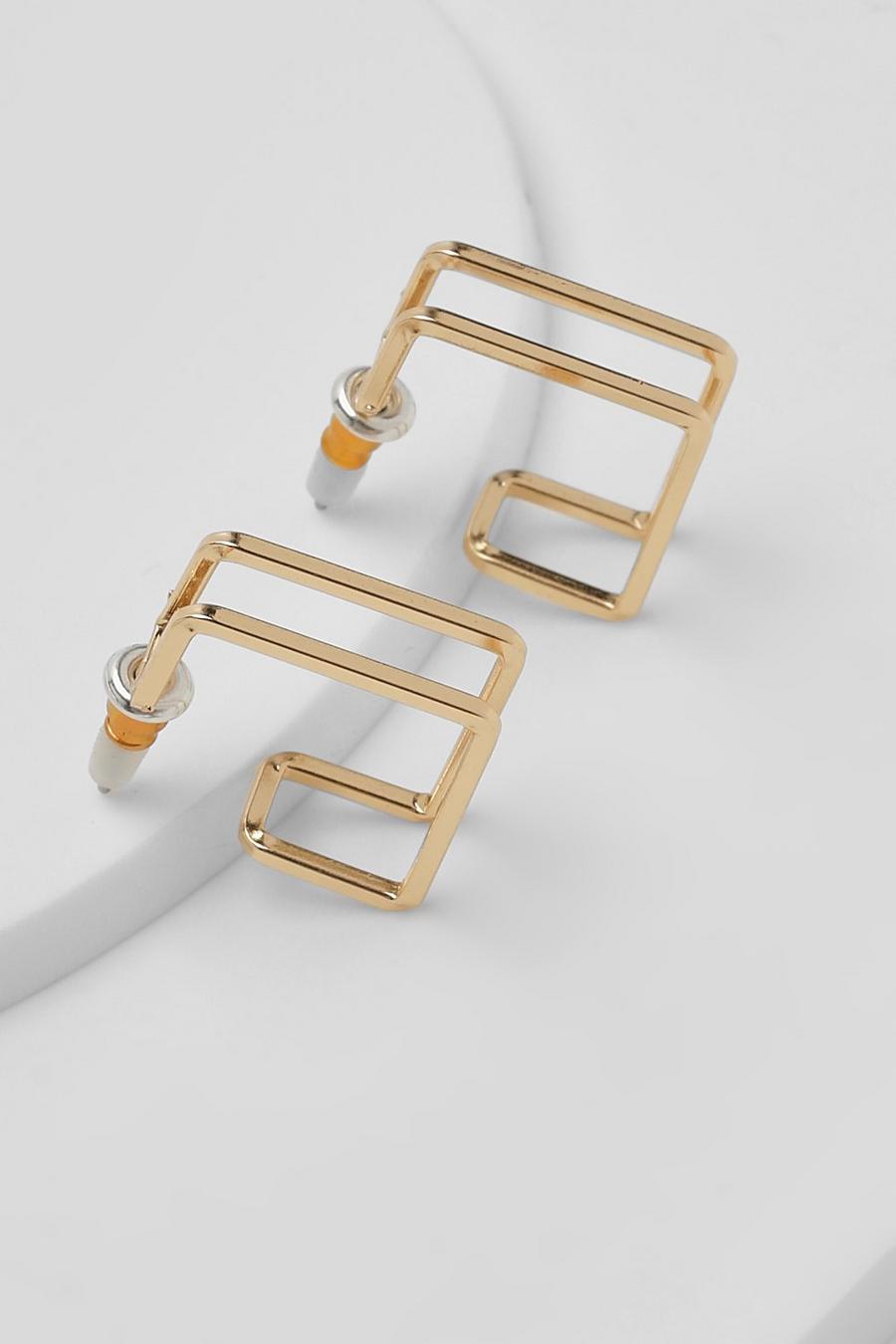 Double Gold Square Earrings 