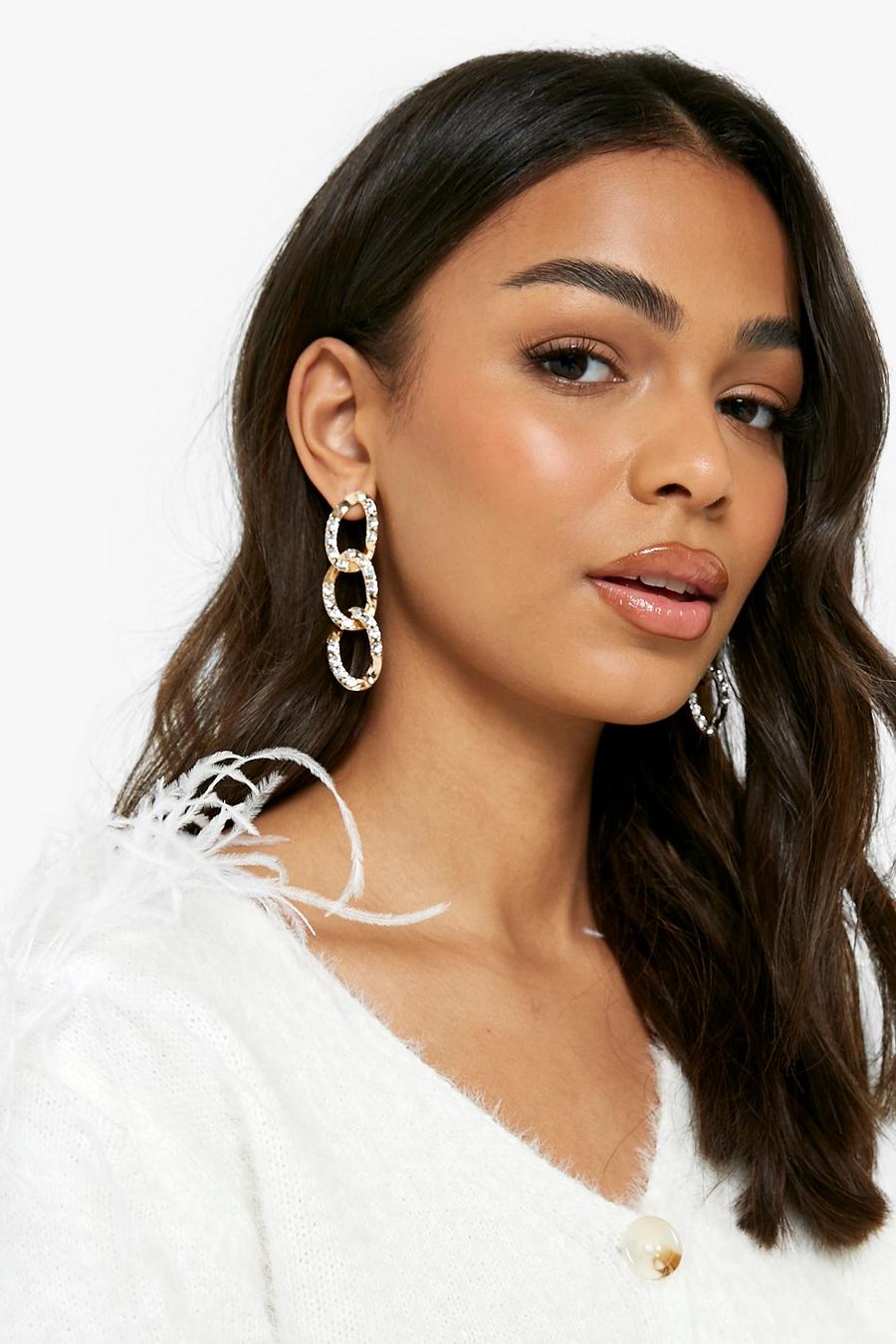 Gold Diamante Chain Link Drop Earring image number 1