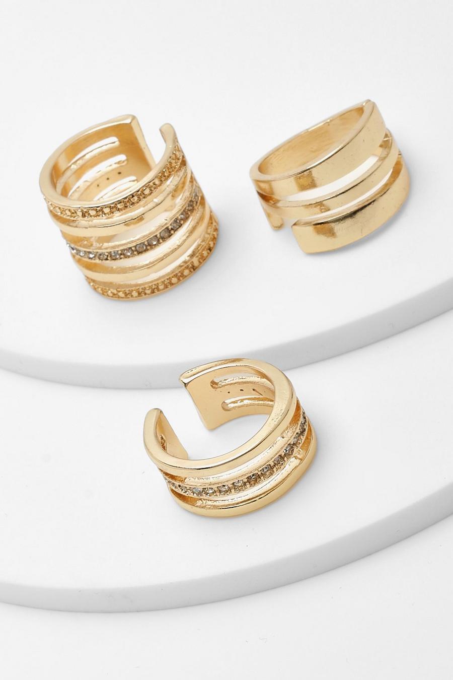 3er-Pack klobige goldene Ringe, Gold image number 1