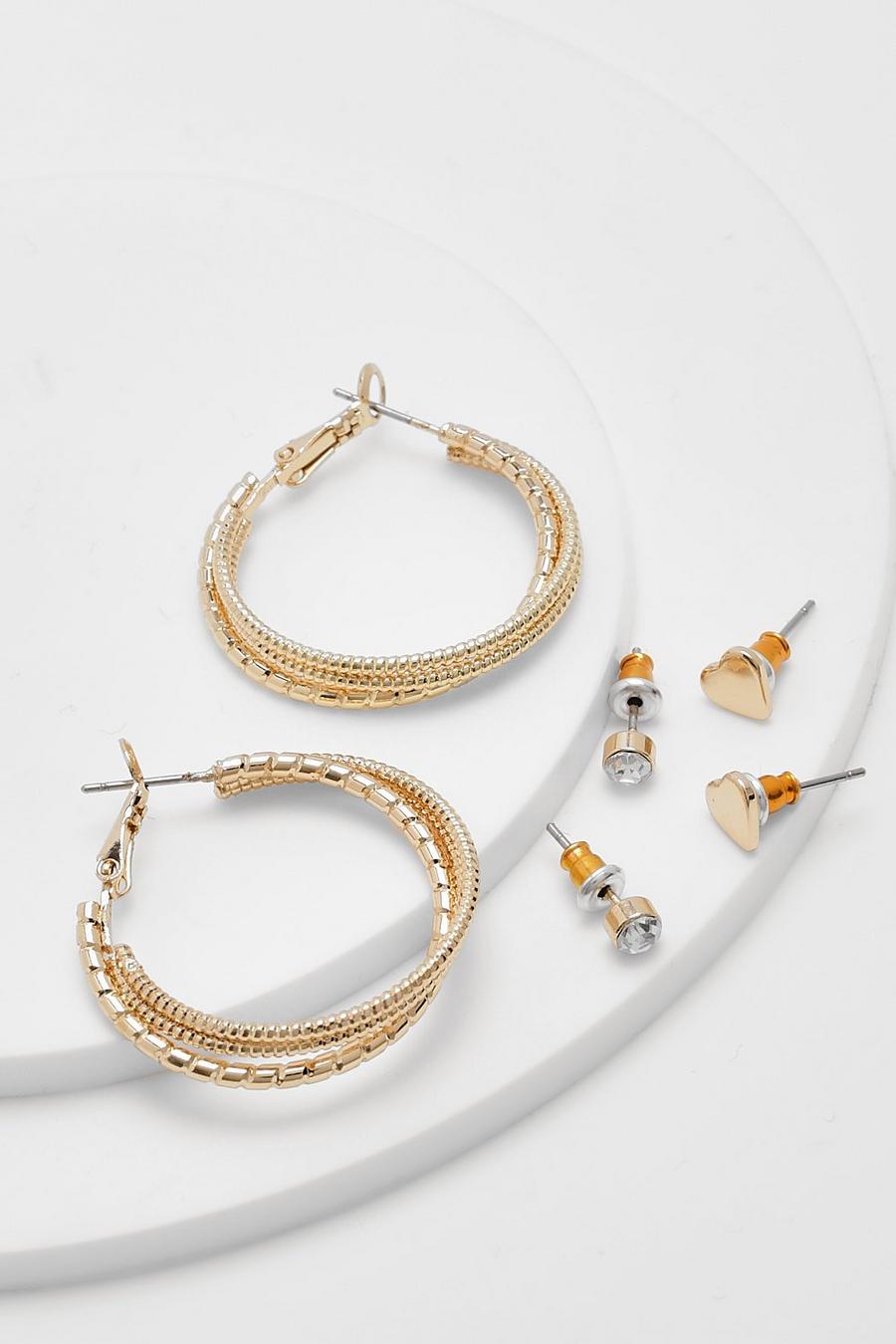 Gold Twisted Hoop And Studs Earring Set
