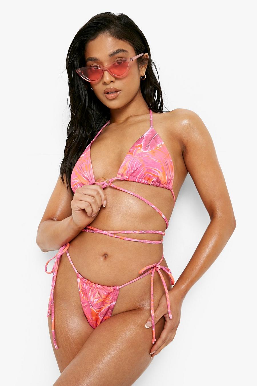 Petite - Haut de maillot de bain triangle à imprimé tropical, Pink image number 1