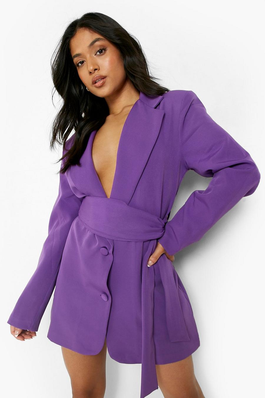 Purple Petite Obi Tie Waist Blazer Dress  image number 1