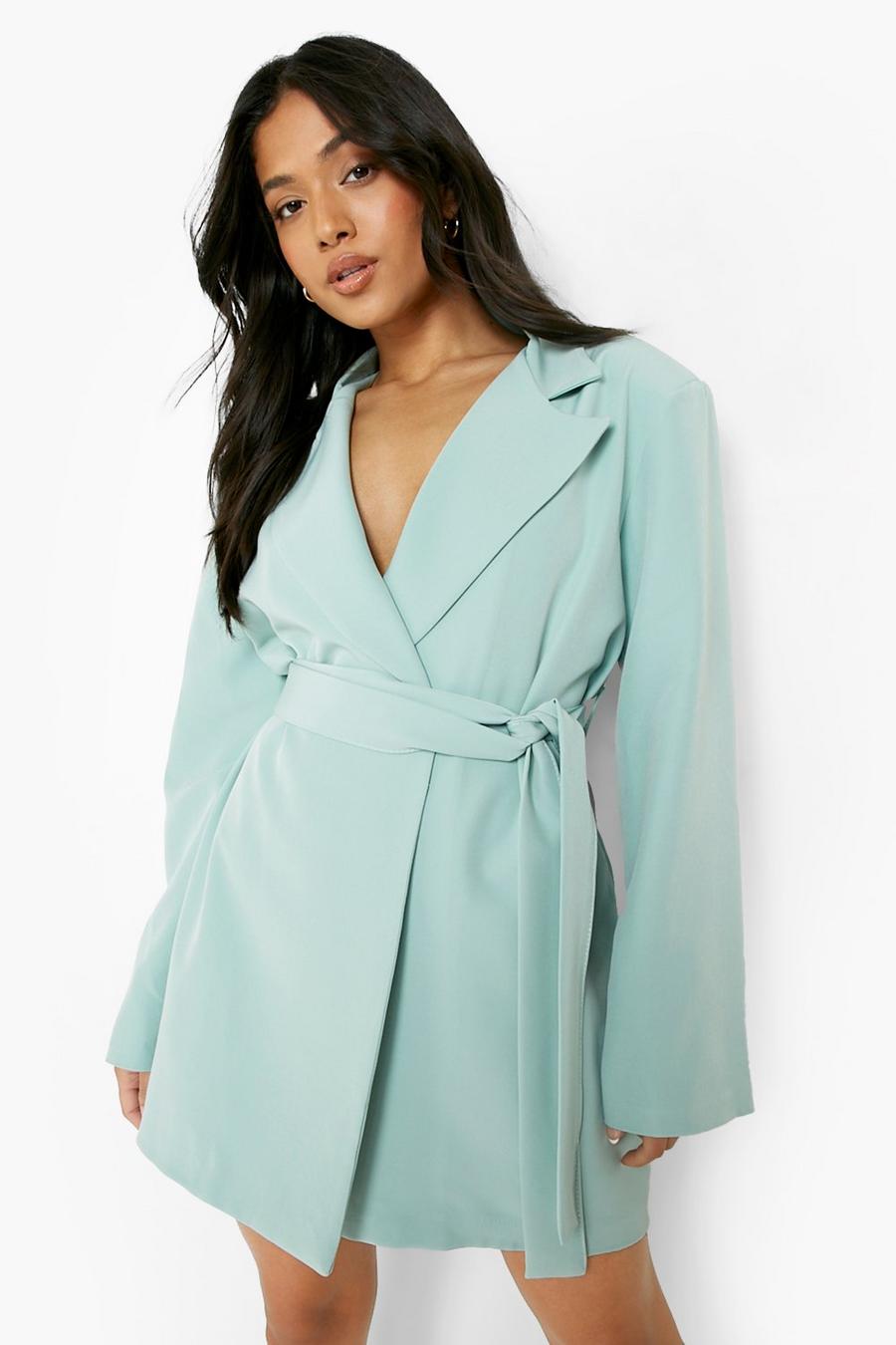 Sage green Petite Flared Sleeve Oversized Blazer Dress