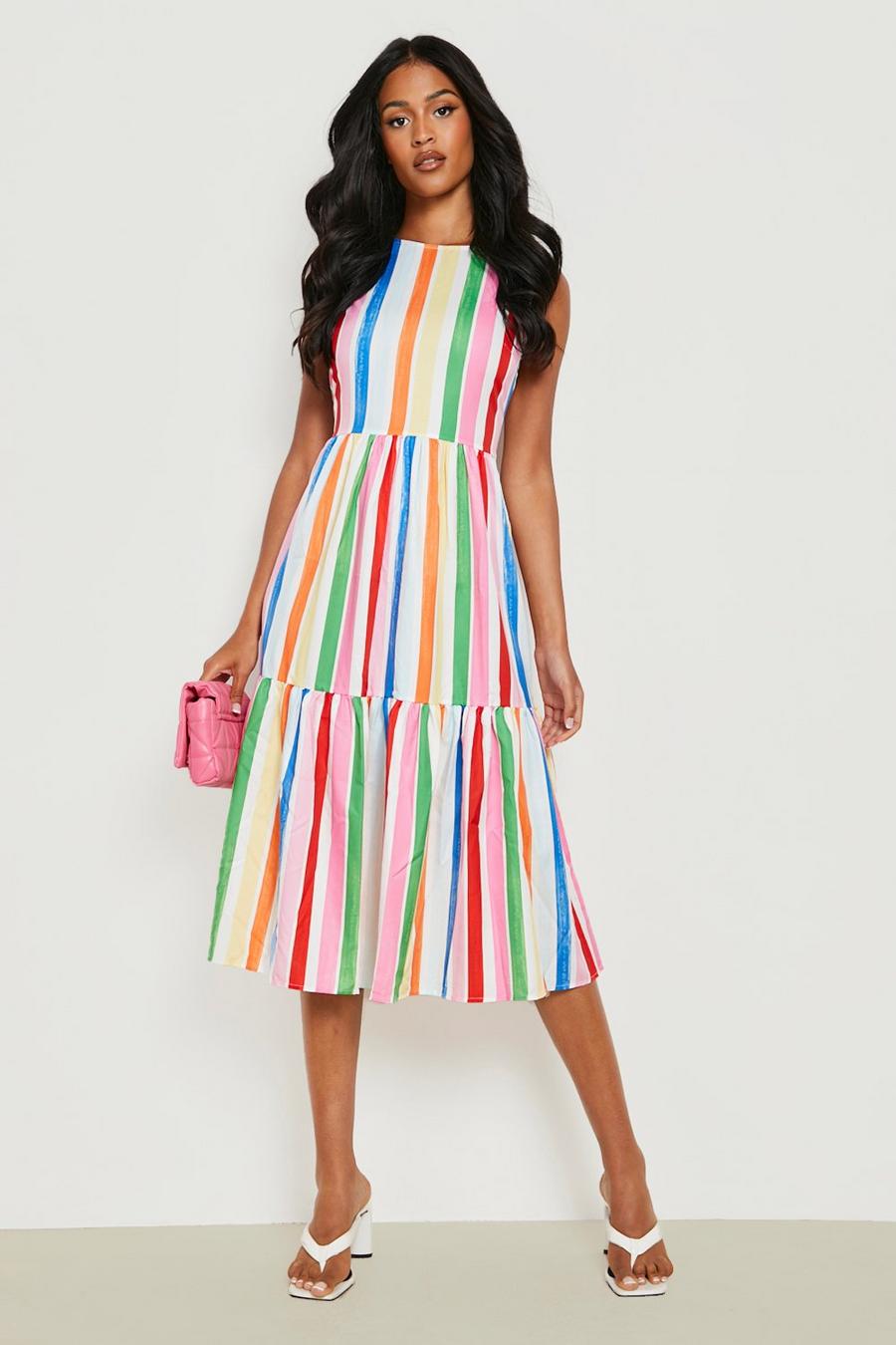 Pink Tall Candy Stripe Print Woven Midi Dress image number 1