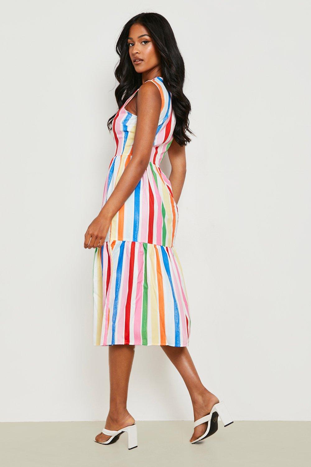 Warehouse candy stripe midi hot sale dress