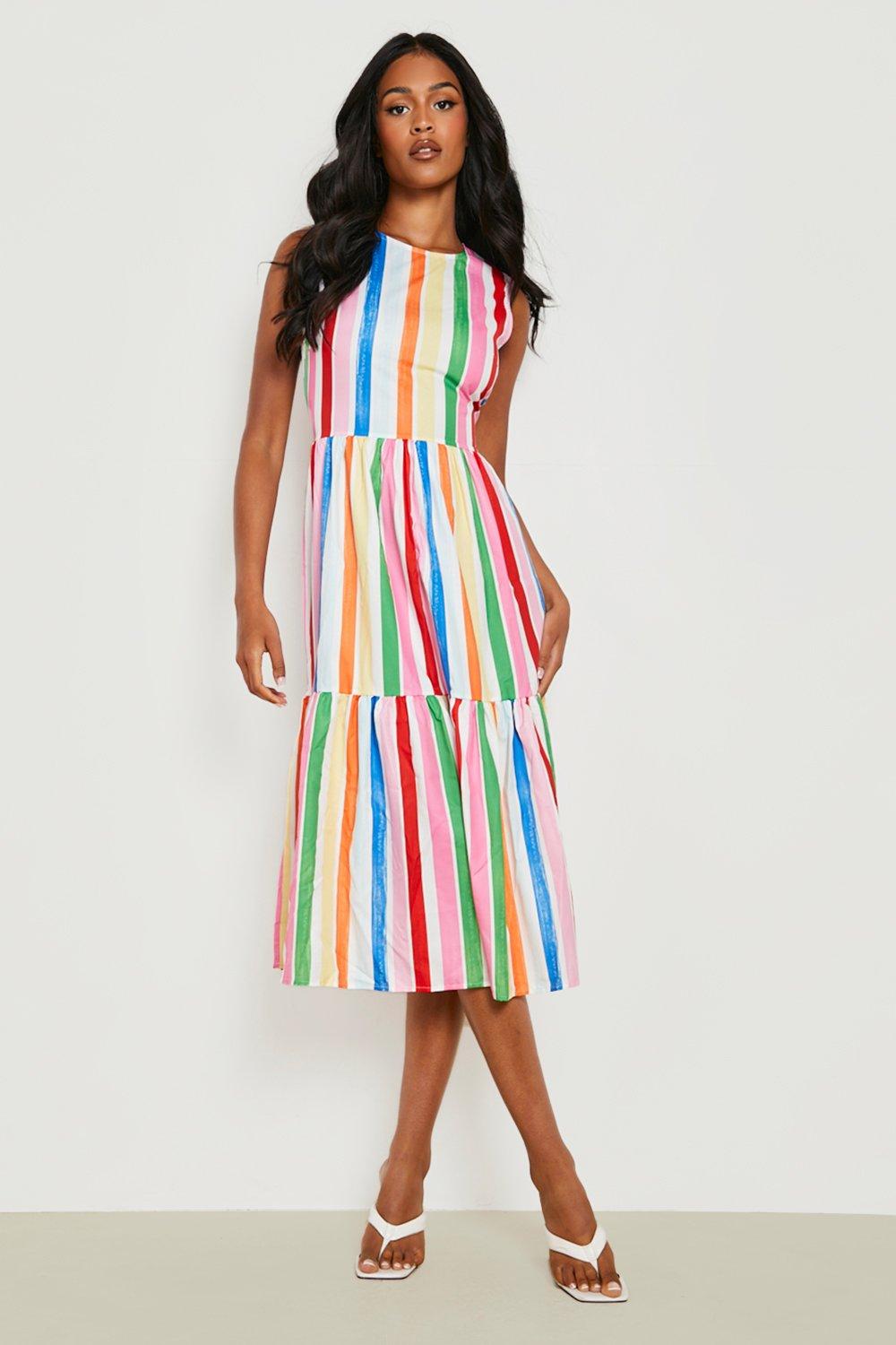 Tall Candy Stripe Print Woven Midi Dress boohoo