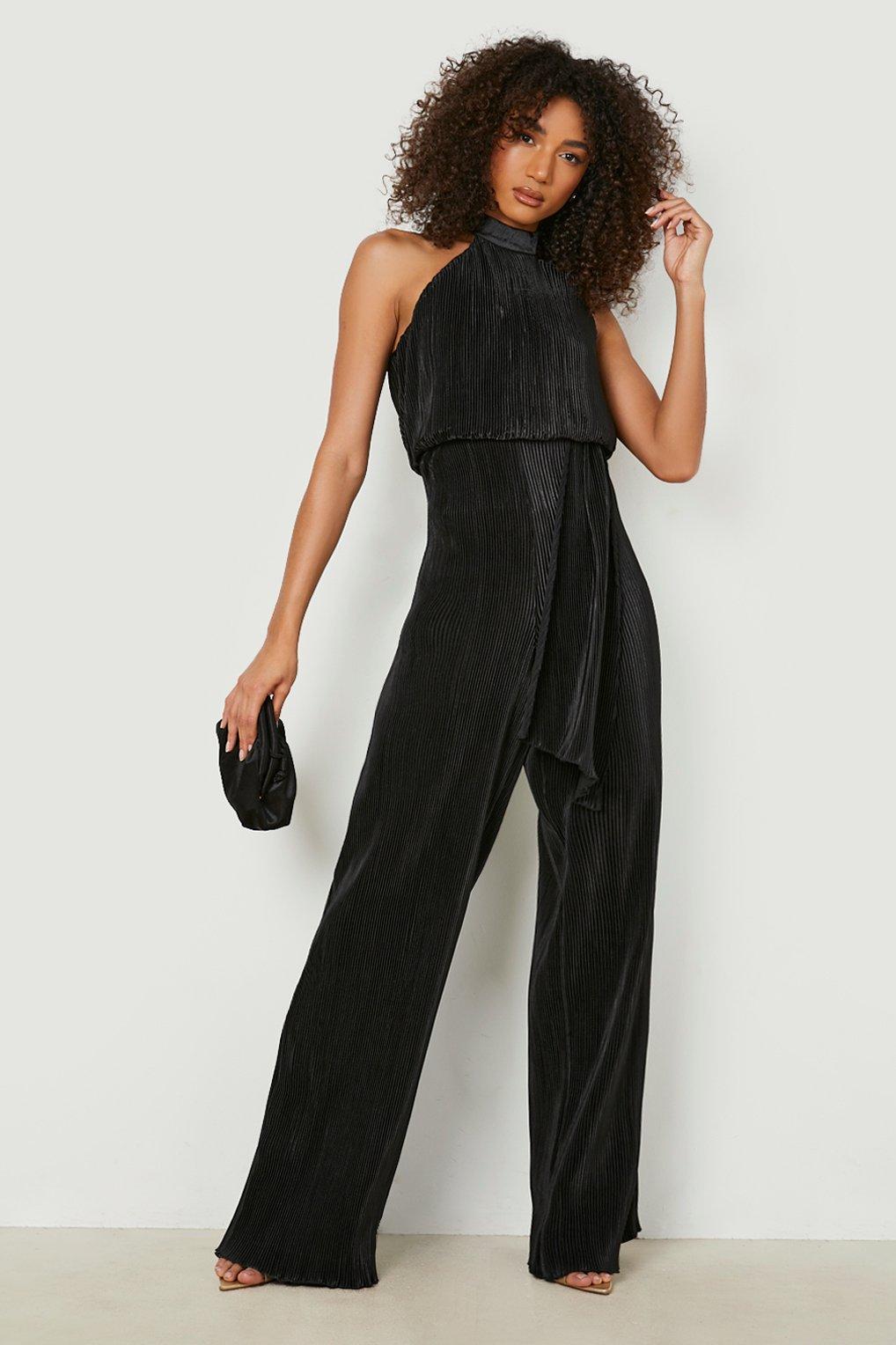 Black Halter Neck Wide Leg Jumpsuit