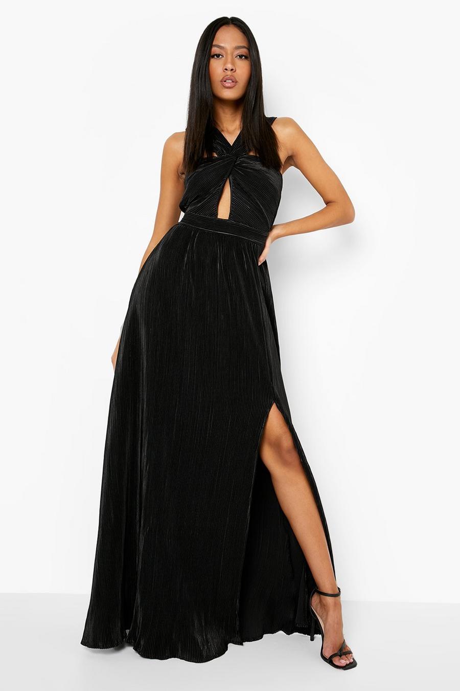 Black Tall Halter Neck Split Front Maxi Dress image number 1