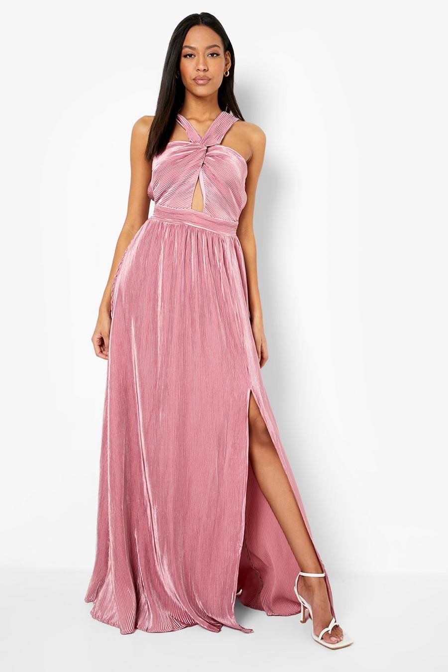 Blush rosa Tall Halter Neck Split Front Maxi Dress