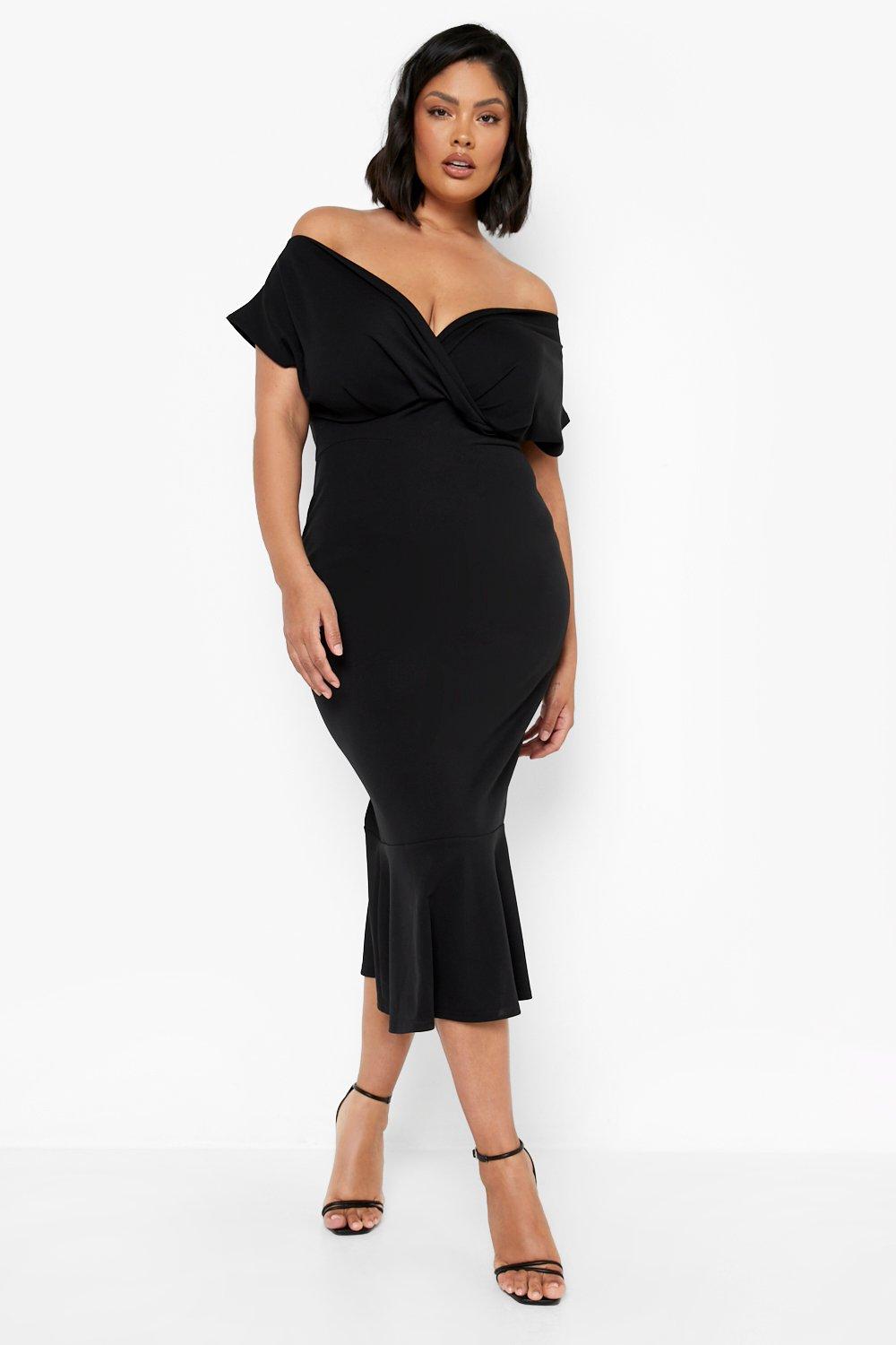 Plus Scuba Off Shoulder Peplum Midi Dress