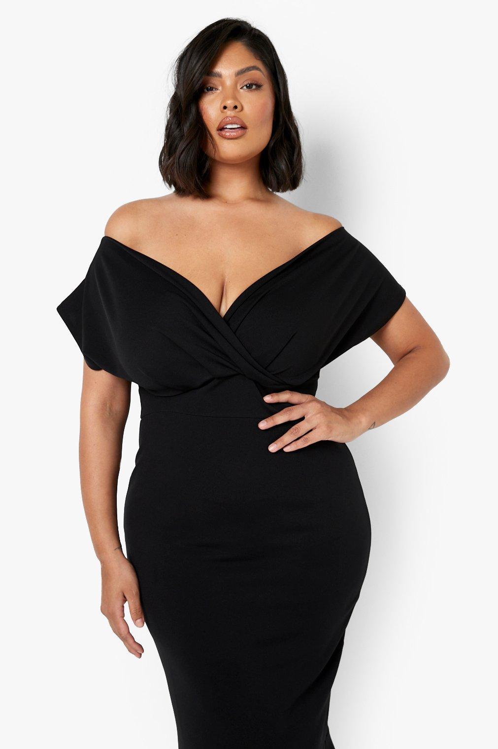 Off the shoulder long black dress clearance plus size