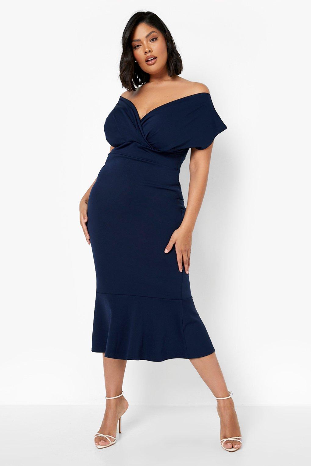Women's Plus Scuba Off Shoulder Peplum Midaxi Dress | Boohoo UK