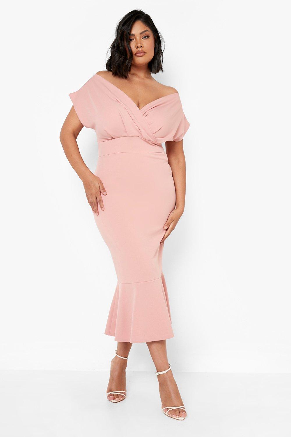 plus size pink off the shoulder dress