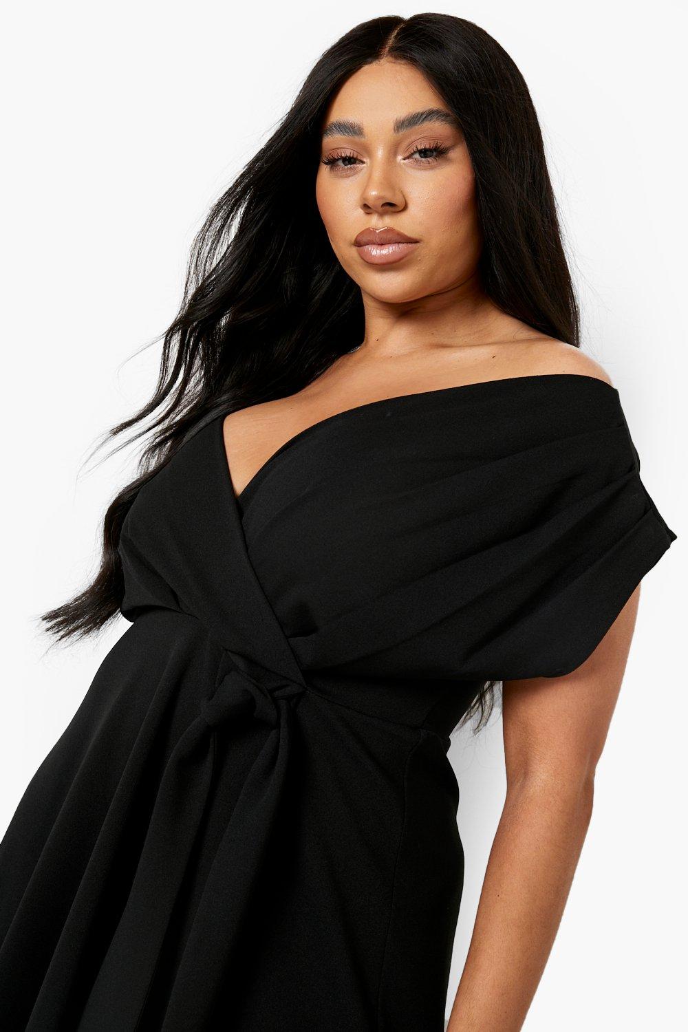 Plus Bardot Wrap Front Belted Skater Dress boohoo UK