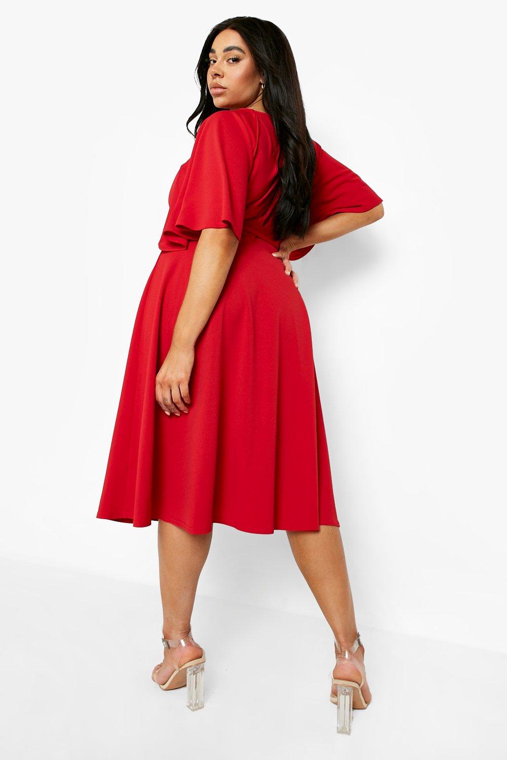 Plus Keyhole Angele Sleeve Midi Skater Dress boohoo IE