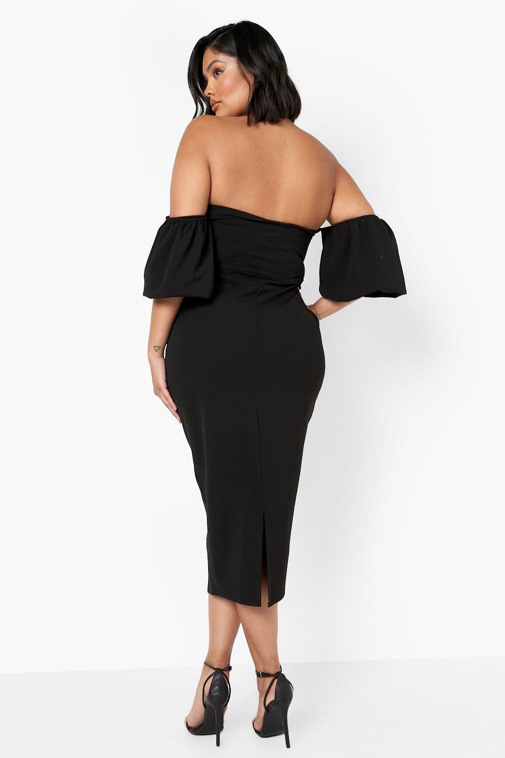 Plus Off The Shoulder Puff Sleeve Midi Dress