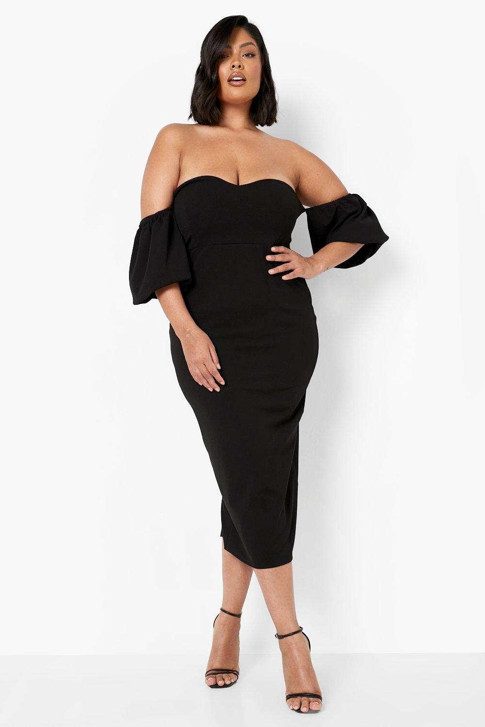 Plus Bardot Puff Sleeve Midaxi Dress