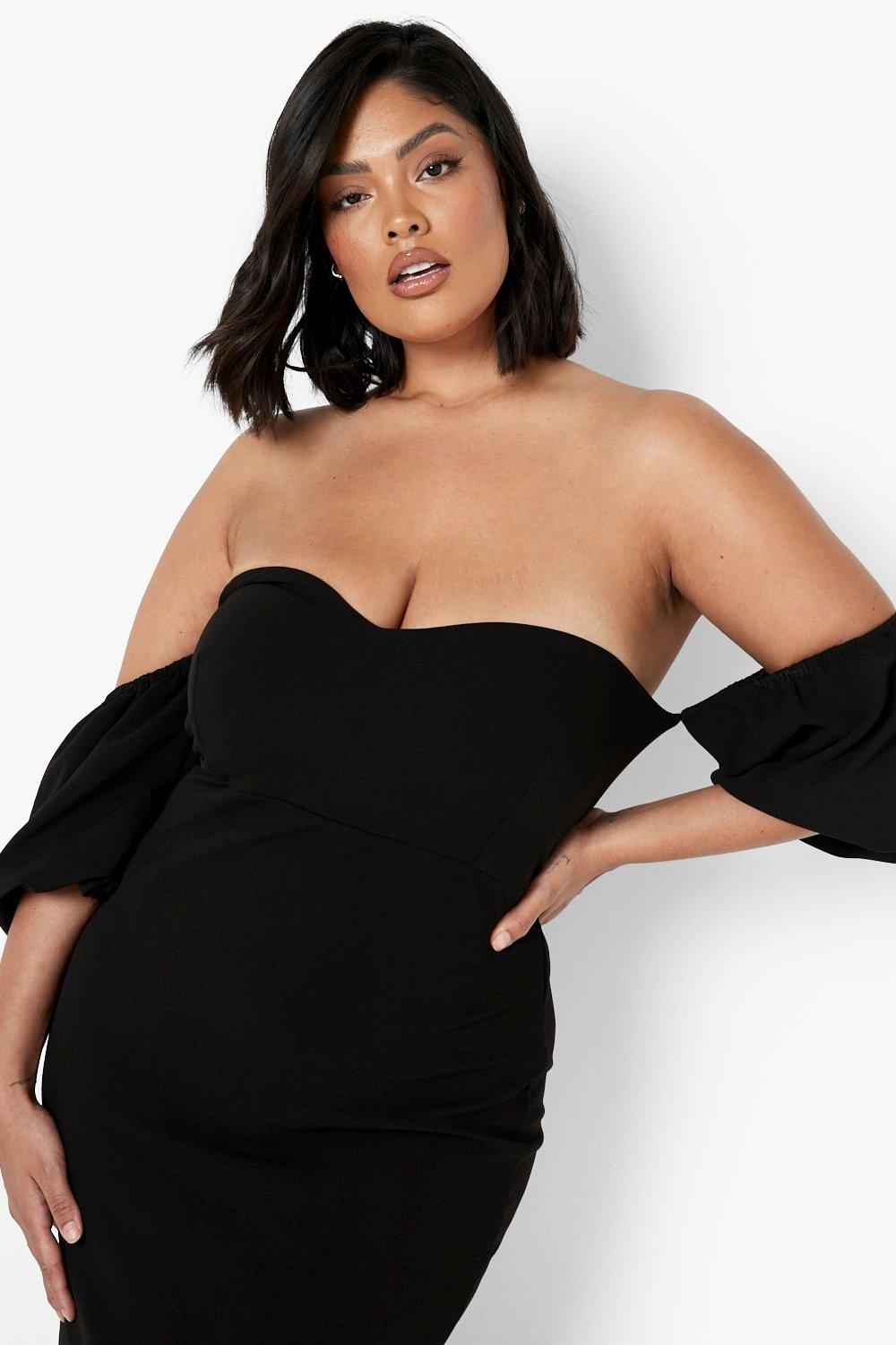 Plus Off The Shoulder Puff Sleeve Midi Dress