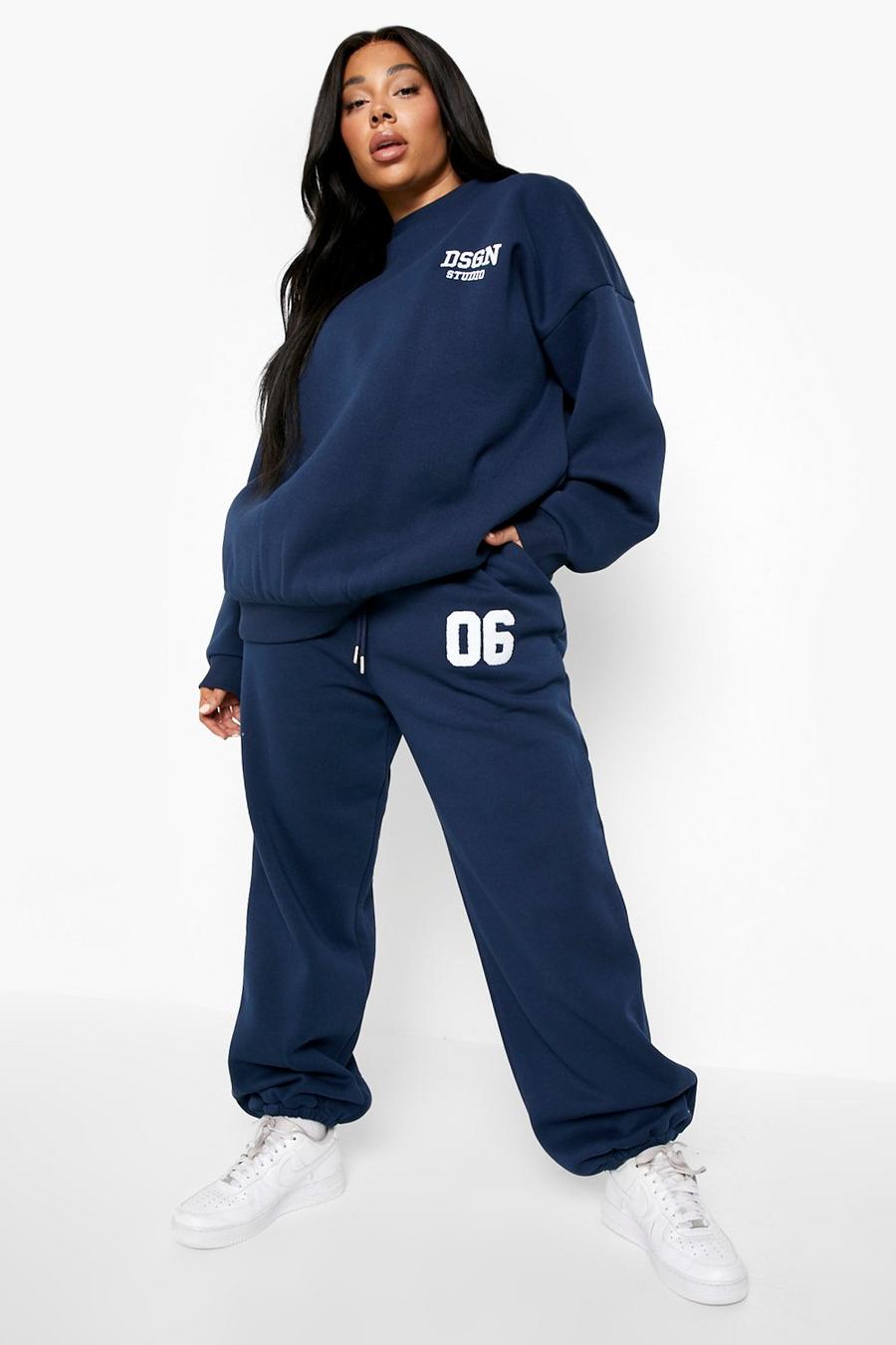 Navy Plus Towelling Applique Sweat Tracksuit image number 1