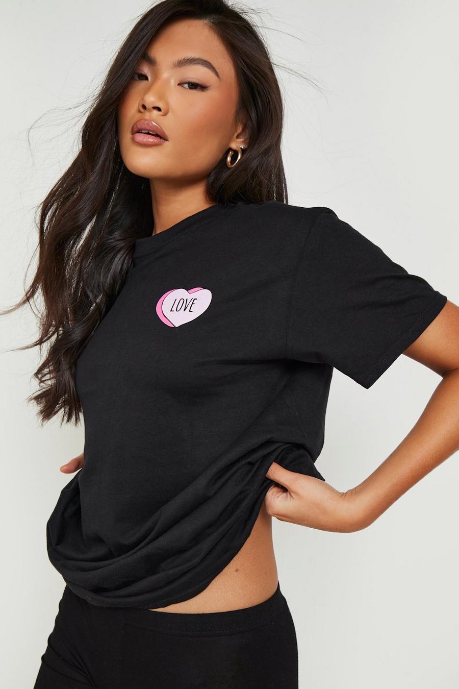 Camiseta oversize con estampado Love, Black image number 1