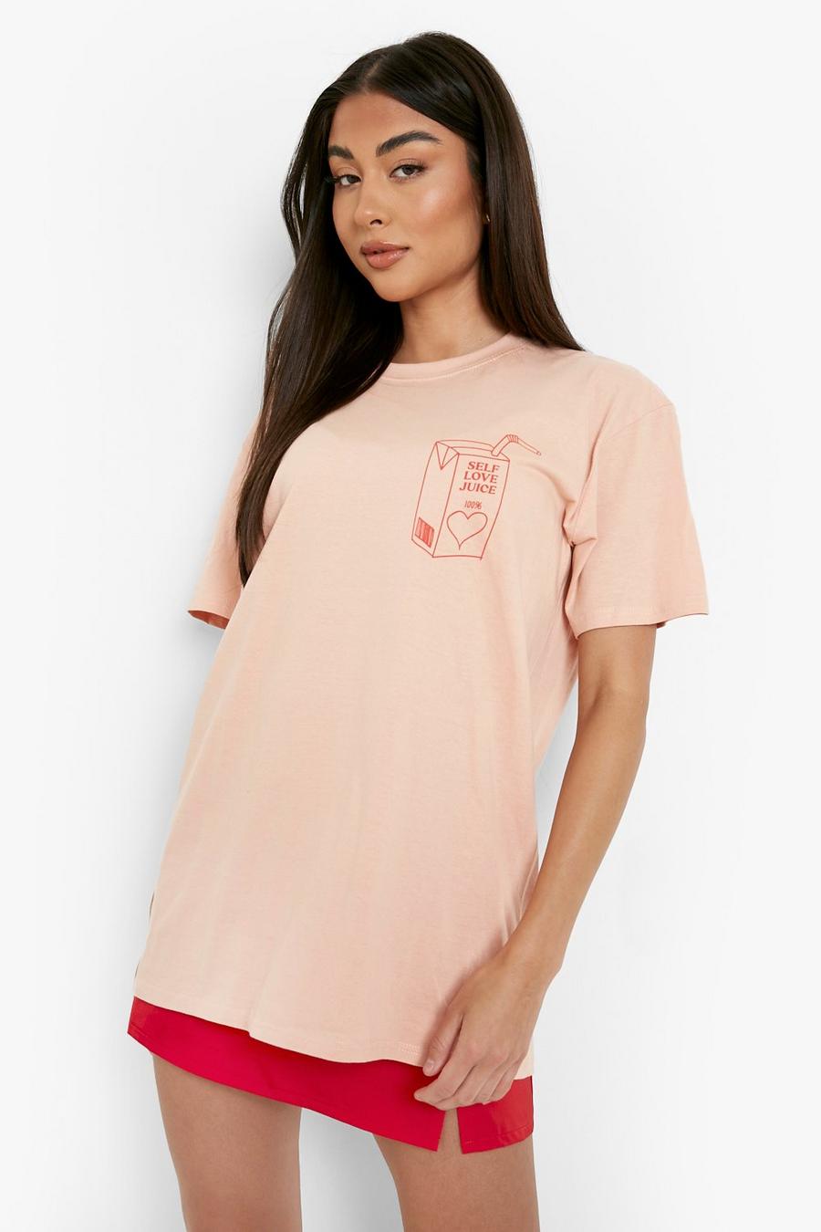 Dusty pink Oversized Self Love T-Shirt Met Opdruk