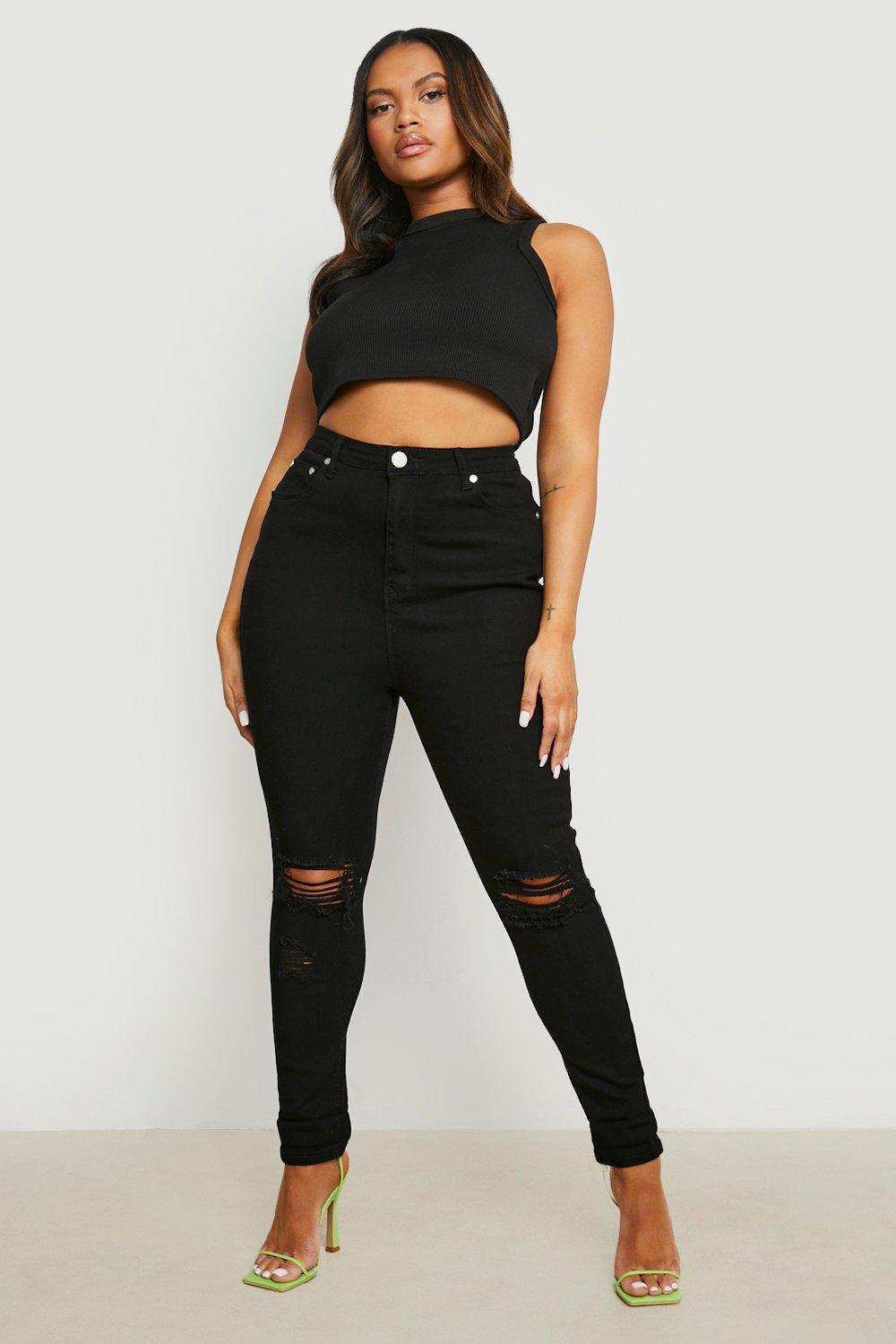 Black knee ripped jeans hot sale women's