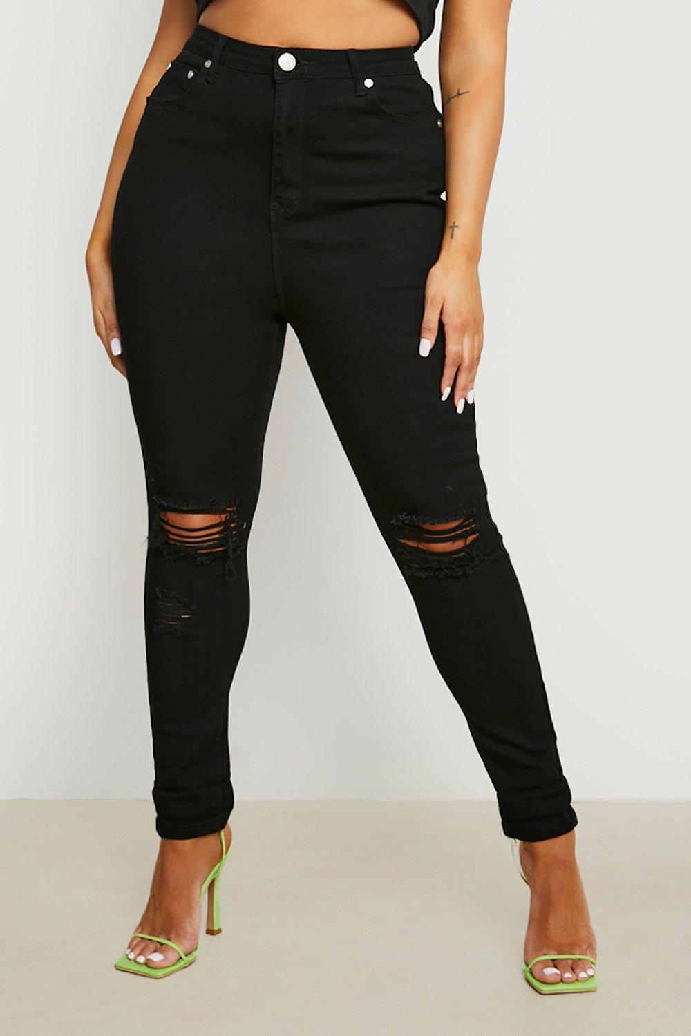 Grande taille Jean skinny stretch dechire au genou