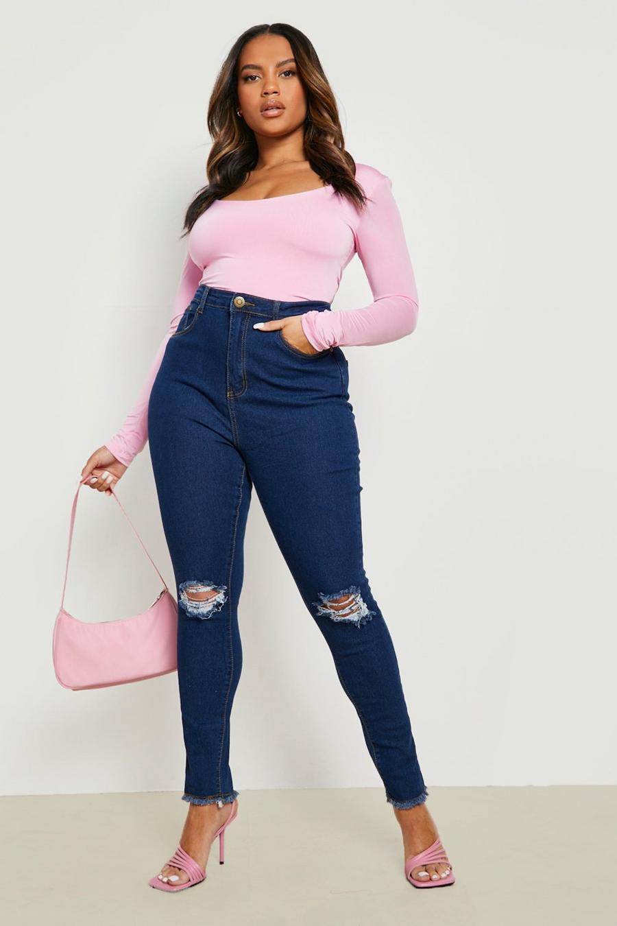 Plus Size Blue Ripped Straight Leg Jeans