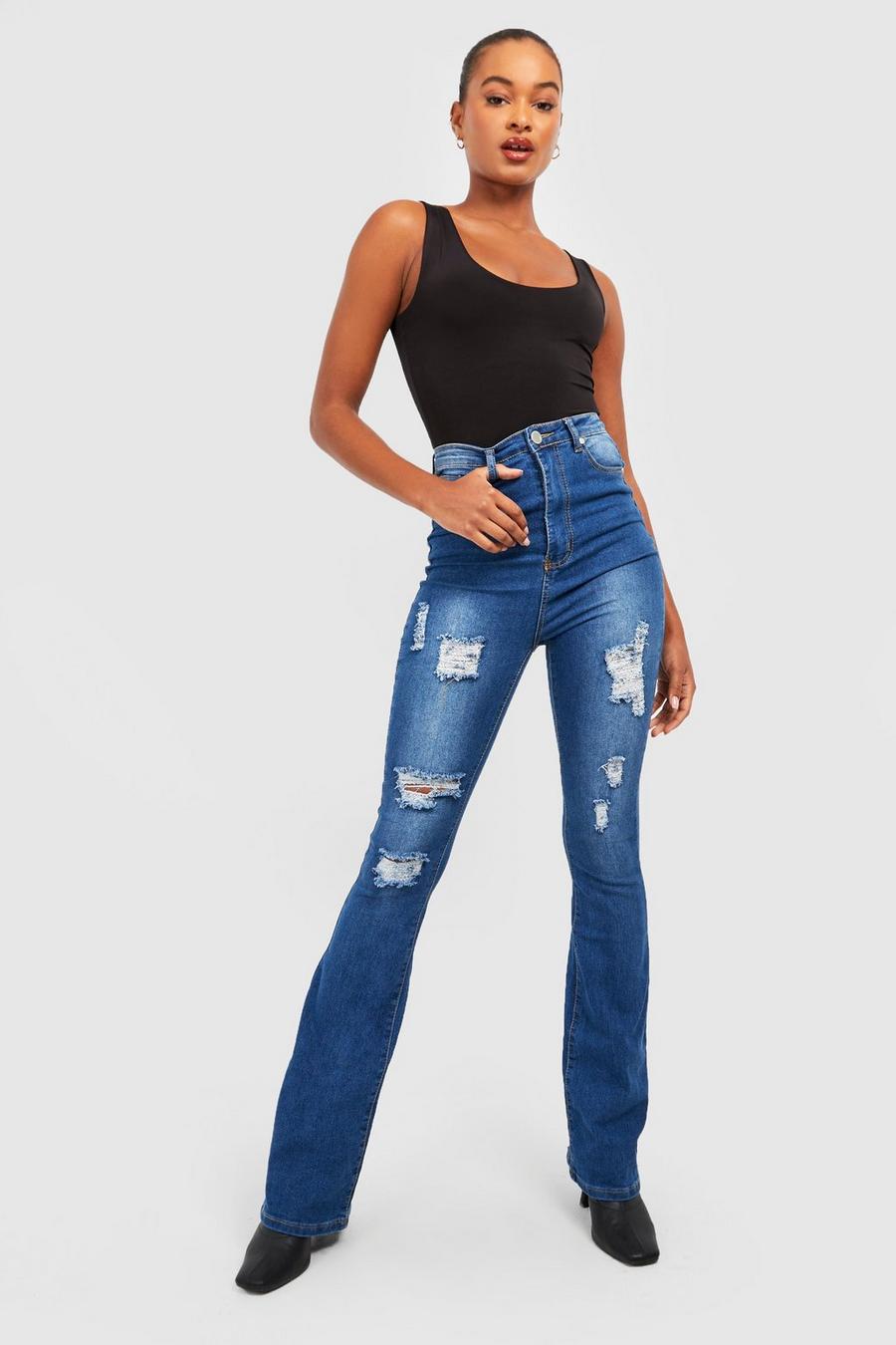 Light wash Tall High Rise Distressed Detail Flared Jeans image number 1