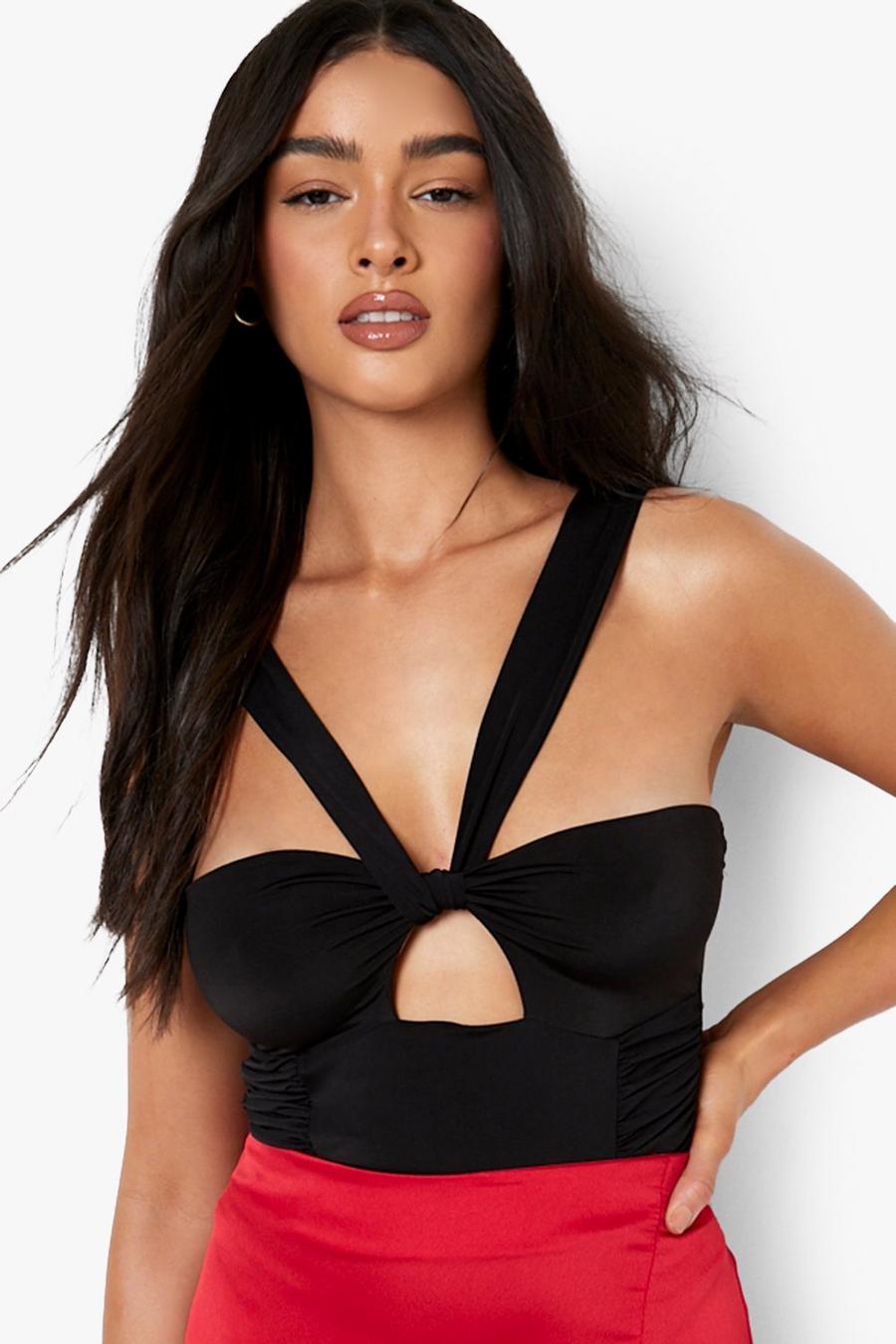 Black Double Layer Strappy Bodysuit image number 1