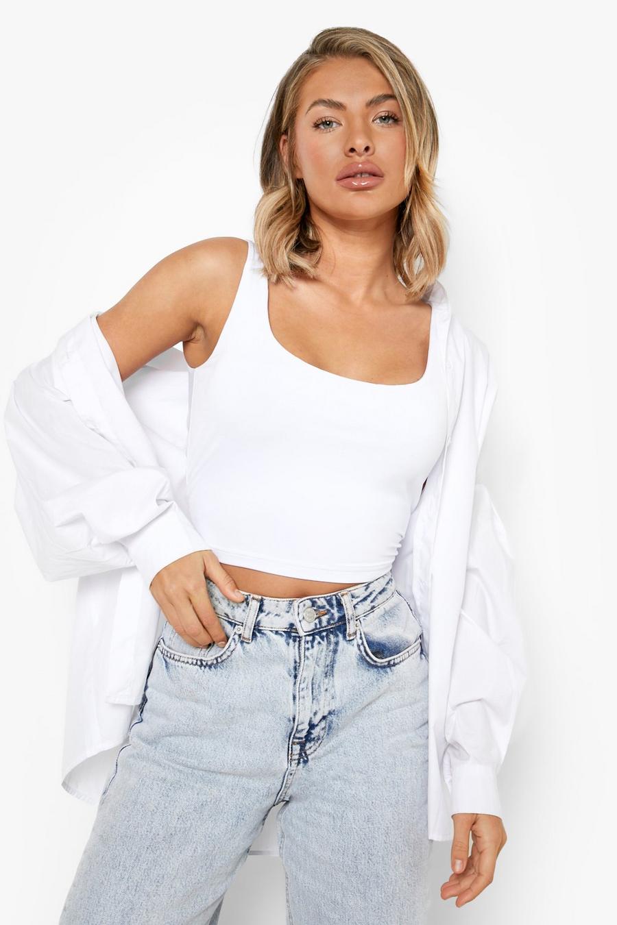 White blanco Double Layer Scoop Neck Strappy Crop Top  image number 1