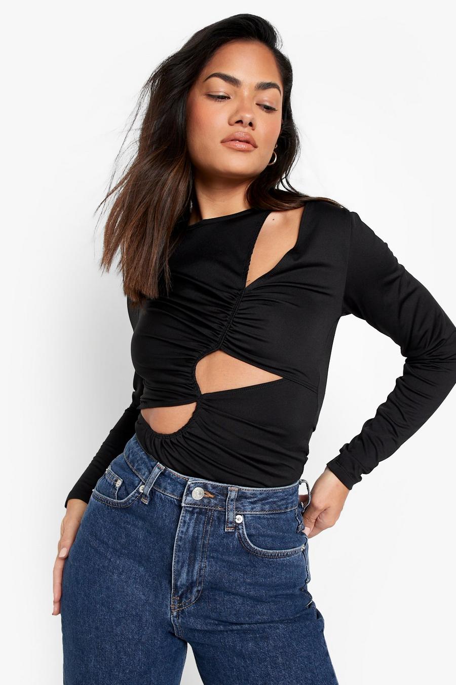 Black Slinky Cut Out Detail Top 