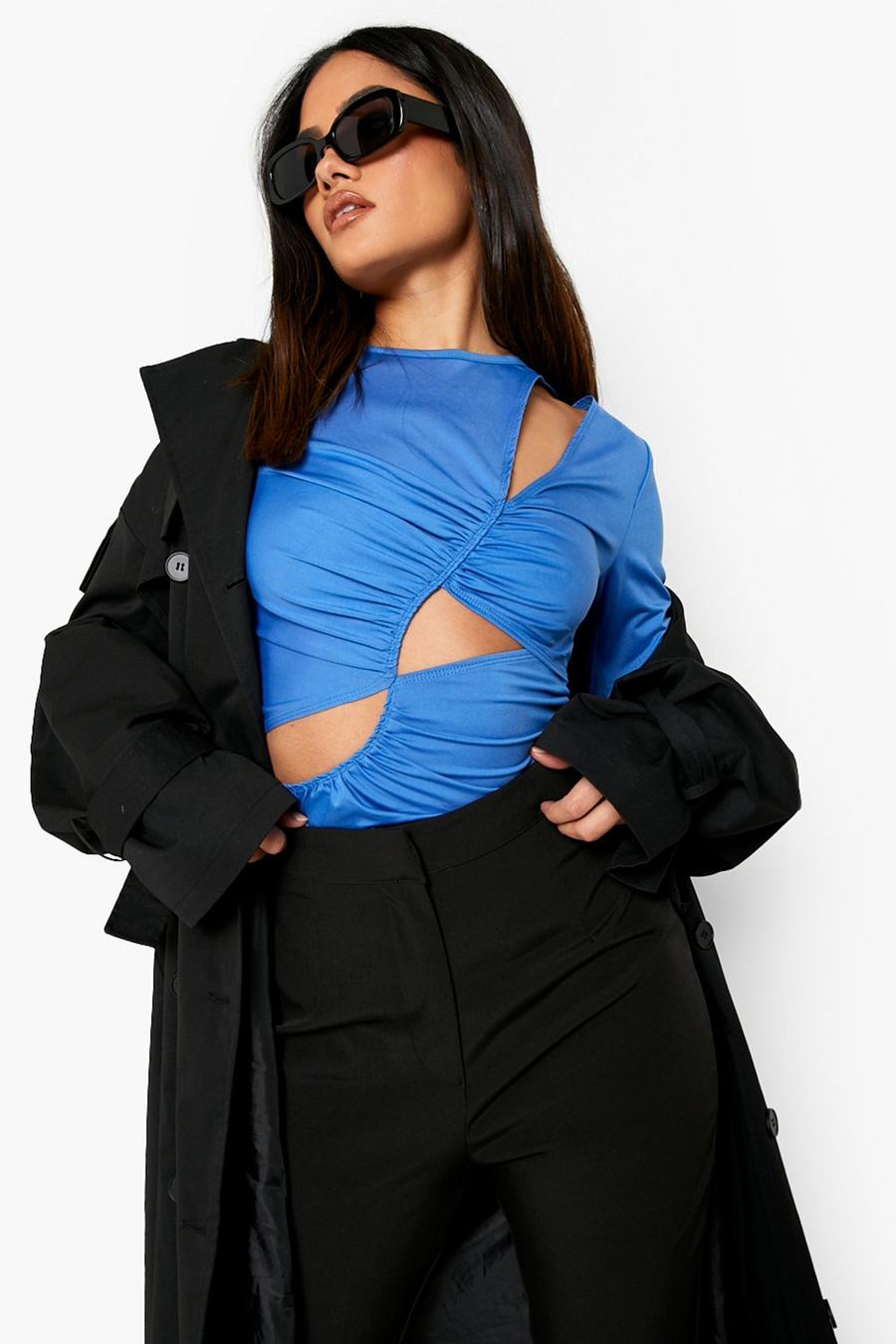 Blue Slinky Cut Out Detail Top 