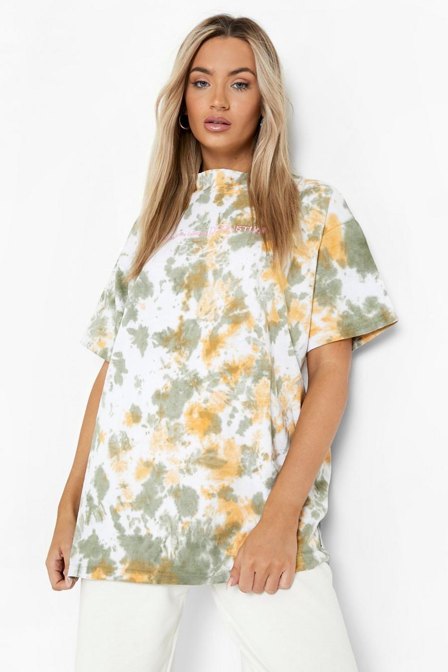 Green Tie Dye Extended Neck Oversized T-shirt image number 1