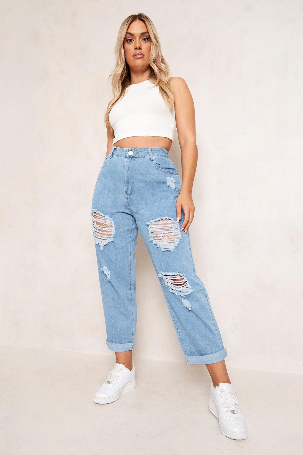 Plus Distressed Ripped Mom Jeans boohoo