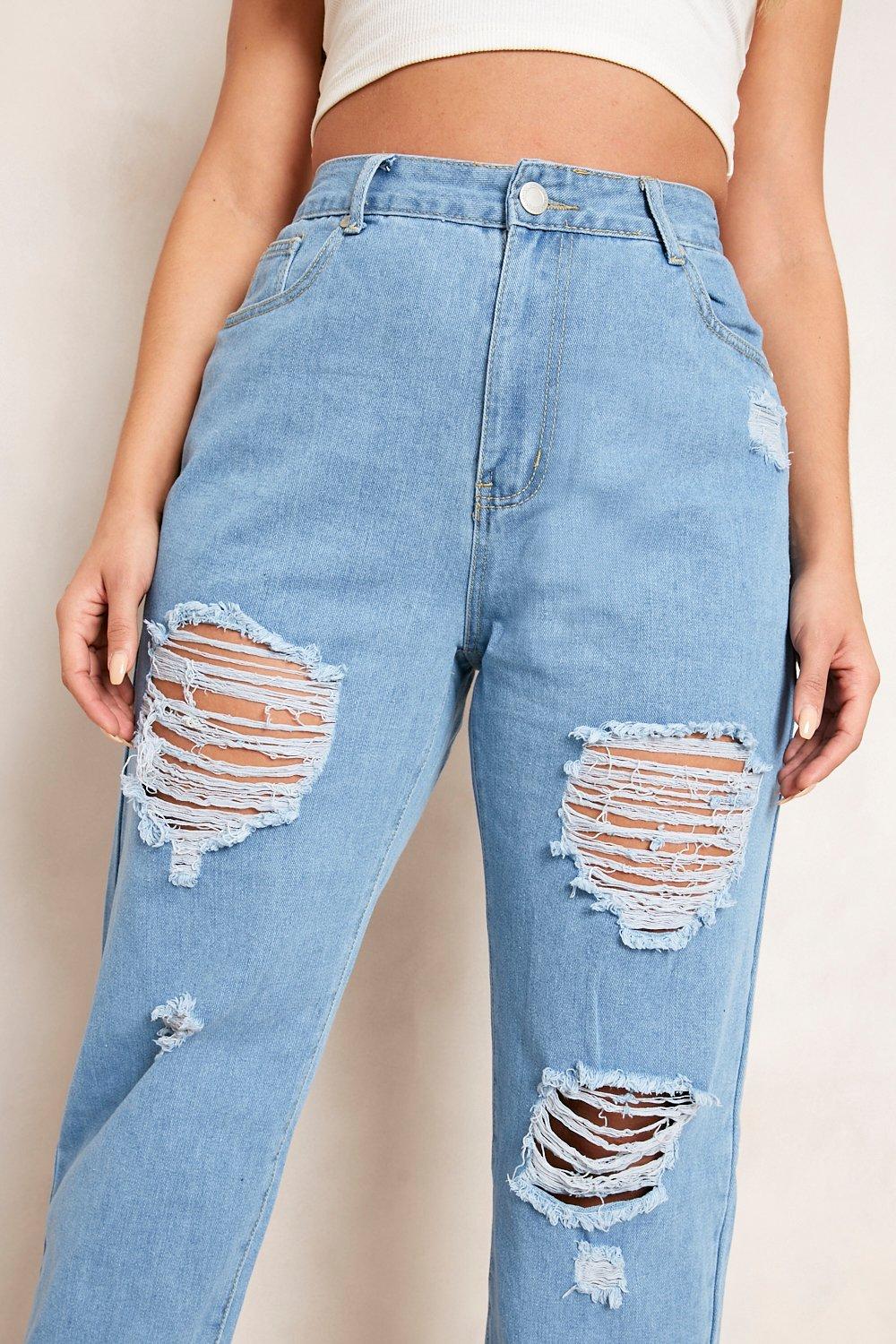 Plus Distressed Ripped Mom Jeans