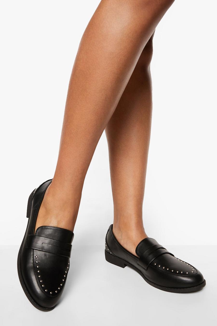Black Pu Studded Detail Loafers